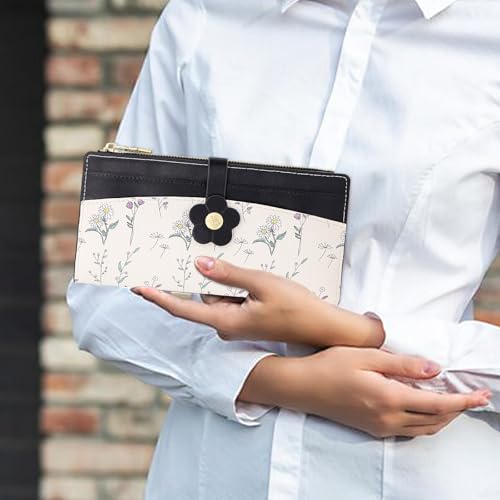 Image of Farcauo Long Floral Womens Wallet Cute Wallets for Women Black Women's Wallet Kawaii Flower Card Wallets for Women Ladies