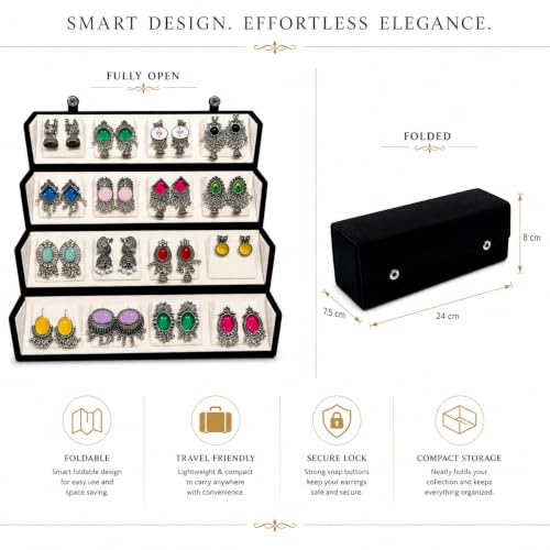 Image of Zenzai 16 Pairs Oxidized Earrings Set for Women - Jhumka Chandbali Earrings Combo with Foldable Velvet Jewelry Box | Ethnic Fashion Earrings Gift Set for Girls