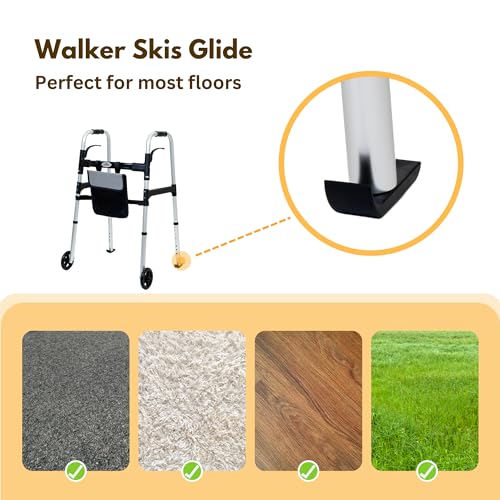 iLiving-Easy-Folding-Rolling-Walker-with-Shopping-Bag-Basket-and-Glide-Skis-Upright-Mobility-Aid-for-Senior-or-Adults-Foldable-and-Adjustable-Height-Supports-up-to-350-lbs-Standard-Walker-Silver