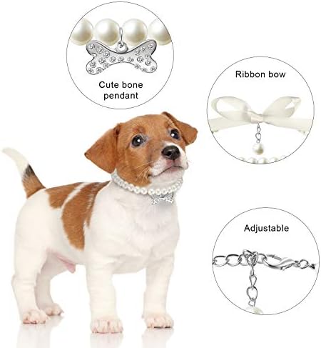 Miniatura 4 de Hicarer Juego de 2 collares de perlas y collar de perlas para perros pequeños y gatos, lindos collares de piel sintética para mascotas, collar con