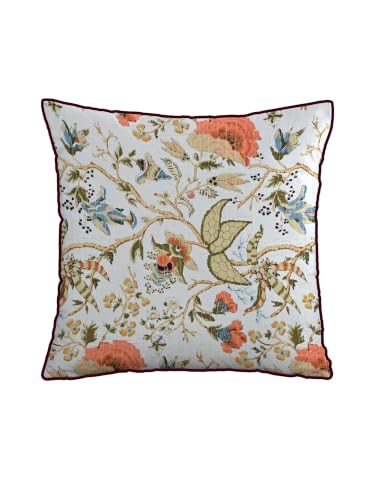 Image of Pure Cotton Quilted Cushion Cover 16x16 Inch | Anokhi Print Decorative Throw Pillow Cover | Soft Cotton Sofa Cushion Cover with Hidden Zipper | Living Room Bedroom Home Decor