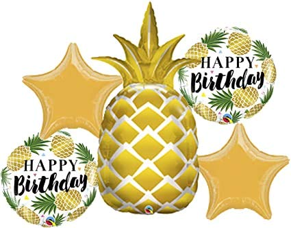 FestikoFestiko (Set of 5) Happy Birthday Foil Balloon, Pineapple Foil Balloon, for Party, Decoration, Food Theme Party