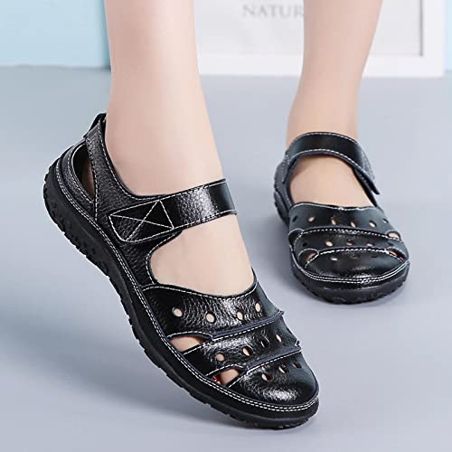 Sandals Women Dressy Summer Flat Round Toe Closed Toe Hook and Loop Clogs Comfy Soft Sole Non-Slip Outdoor Ladies Shoes2