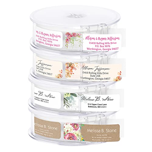 Kraft Faux Look Floral Rolled Address Labels/Roll of 250 Personalized Address Labels/Designer Return Address Stickers in Elegant Plastic Dispenser