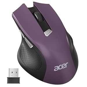 acer Wireless Mouse, 3 Adjustable DPI Ergonomic Computer Mouse 2.4GHz USB Receiver, 6 Button, Cordless Optical Tracking, Battery Indicator, Portable Mice Wireless for Laptop, PC, MacBook Pro (Purple)