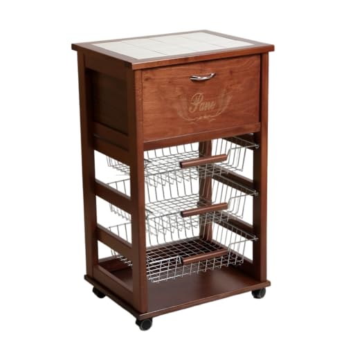 Ma Maison Carrello Salvaspazio In Legno Dimensioni 85X49X39 Cm - Da Cucina, Piano D'Appoggio Multiuso, 3 Cestini Contenitori, 1 Cassetto, Portapane, P