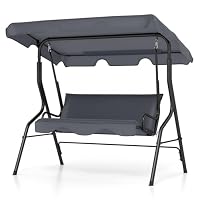 COSTWAY 3 Seater Garden Swing Chair, Outdoor Indoor Canopy Powder Coated Steel Cushioned Seaters, Patio Metal Hammock Swinging Bench Lounger Seat, 210KG (Grey)