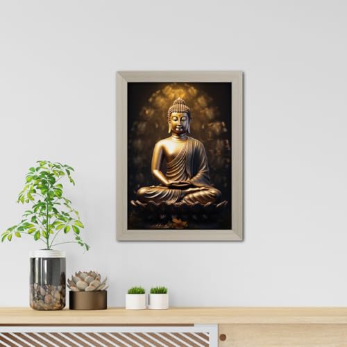 Image of TenorArts Gautam Buddha Photo Frame Vastu Positivity Lucky Wall Painting Aesthetic Art Frames with White Wooden Texture for Living rooms Office Bedroom - Wall Paintings /Hangings (12inches x 9inches)