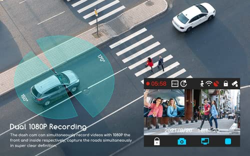 Dual Dash Cam With Built-In Gps, Cooau 1080P Front And Inside Wifi Dash Camera For Cars, Sony Sensor, Supercapacitor, 4 Ir Night Vision, G-Sensor, Loop-Recording & Parking Mode (D20) #TOP2