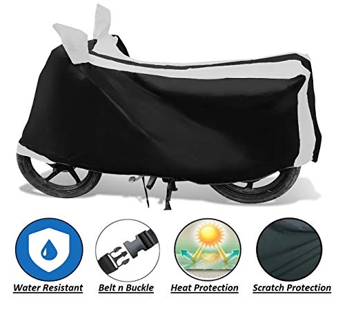 Image of Auto Hub Bike Cover Compatible with TVS Apache RTR 160 with Mirror Pocket, Dustproof, Heat Resistant, Triple Stitched, Apache 160 Bike Cover- Black, White