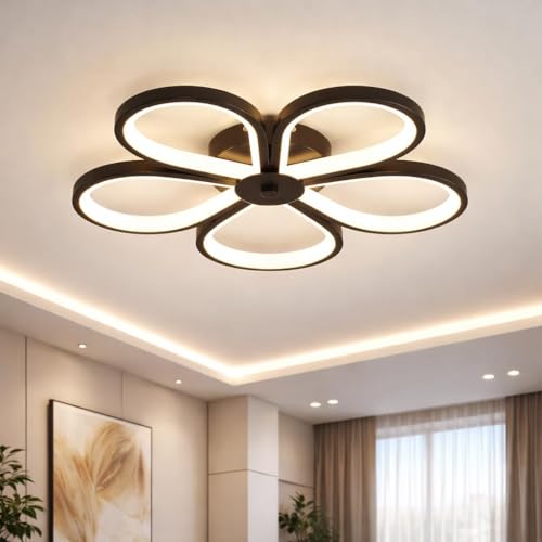 Image of ORANOOR 50W LED Ceiling Chandelier Light - 3 Color Mode (Warm /Natural /Cool), 12 Inch Flower Design, Eye-Protecting Light for Living Room, Bedroom & Hall