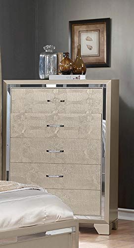 GTU Furniture Contemporary Metallic Gold and Silver Style Wooden 5Pc Queen Bedroom Set(Q/D/M/N/C)