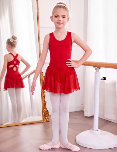 Image of Arshiner Kid Girls Hollow Back Ballet Leotard with Skirt Sleeveless Dance Dresses