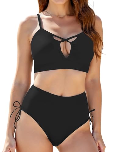 Buauty Bikini Sets for Women Swimsuit High Waisted Tummy Control Two Piece Front Cut-Out Strappy Bathing Suit Women 2025