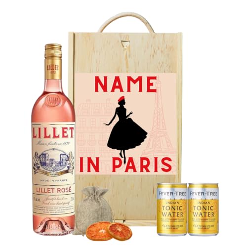 Personalised Lillet Rose Vermouth Wine Gift Set with Fever Tree Tonics