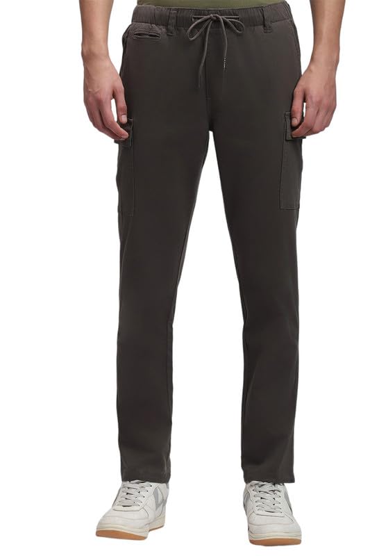 Image of Dennis Lingo Men's Cotton Lycra Full Length Solid Slim Fit Cargo Trousers