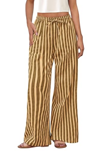 PRETTYGARDEN Women's Wide Leg Lounge Pants 2025 Summer Drawstring Elastic Waist Comfy Striped Pajama Bottoms Trendy Clothes