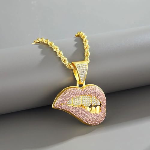 LCWLJL Pingente brilhante com inicial de lábio rosa sexy com joias modernas para homens e mulheres,