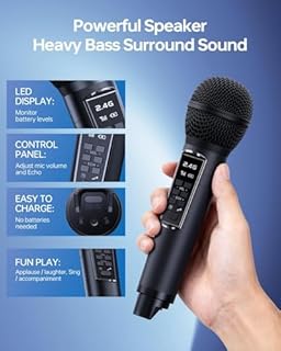 Machine de Karaoké Bluetooth SORDA Pour Adultes et Enfants, Enceinte Portable 80 W Avec 2 Microphones Sans Fil, Réglage de L’éCho, Compatible USB/Aux/Carte Tf, Idéale Pour Les Fêtes en Extérieur et en