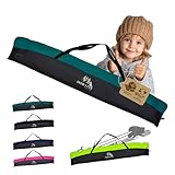 BAMBINIWELT Skitasche Kinder – Robuster Skisack aus wasserdichtem Cordura für Ski, Stöcke & Handschuhe, mit 2-Wege-Reißverschluss, Namensfeld & Tragegriffen (schwarz, türkis 125 cm)
