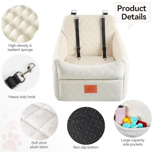 GL GLENSLAVE Hunde-Autositz für kleine/mittlere Hunde, Hundeautositz mit Dicker Polsterung unter 15,9 kg, Abnehmbarer, waschbarer Autositz für Haustiere (weiß)