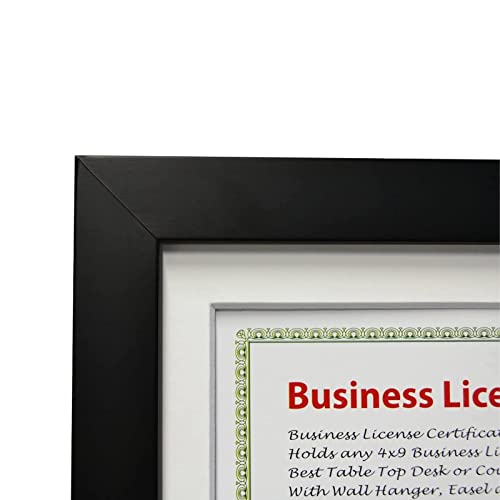 Golden State Art, 5X10 Wood Frame For 4X9 Business License Certificate With White Mat & Table-Top Display, Black #TOP3