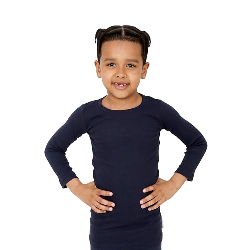 Fun and Function Ribbed Hug Tee - Long Sleeve, Gentle Compression Shirt for Boys & Girls - Sensory Shirt, Navy