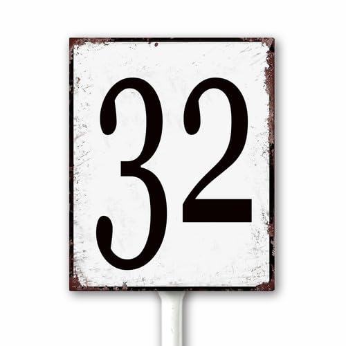 Aluminum Number Sign 32 Metal Numbered Yard Sign With Stake Outdoor for Tennis Court, Parking Lots, Floor, Dock, Court, Aisle, Field, Farm 12x15 CM High Visibility Rust Free (Retro White) — image 1