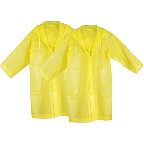 KEESIN Kids Rain Coat Waterproof Rain Poncho Outdoor Rainwear Jacket with Hood and Sleeves for Children 2 Pack (Yellow) Cover