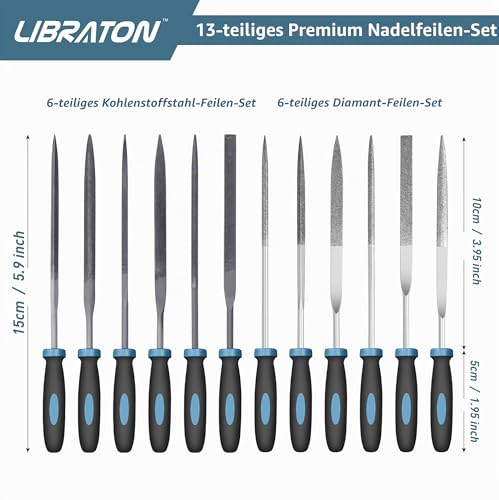 Libraton Nadelfeilen, Feilenset, Schlüsselfeilen, Diamant Feilen 13tlg, Holz und Metall, Mini Feilen Set, für Werkstatt, Heimwerken