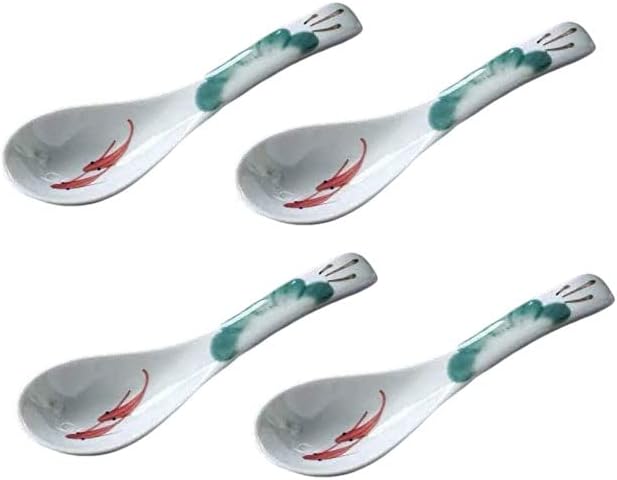 Juego de cucharas de sopa de cerámica, cucharas de arroz de porcelana esmaltada estilo chino, cucharas asiáticas de vajilla (juego de 4 unidades)