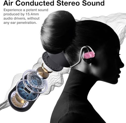 Image of Purity Air Open Ear Headphones - True Air Conduction Wireless Bluetooth Open Ear Earbuds with Dual Mic for iPhone /Android - Secured Long Wearing Comfort, Sports Sweat Resistant (Pink Diamond)