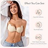 Rosefly Sticky Bra Push up for Women,Strapless Adhesive Bras with Refined Aloe AB Bond & Invisible Seamless Silhouette with Lock in Place,Fabric Cloth Cups for Backless Dress,Cups A-F (Honey)
