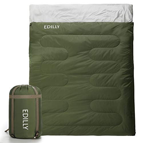 EDILLY Double Sleeping Bag for Backpacking,4 Seasons Warm Cold Weather Lightweight, Portable, Waterproof 2 Person Sleeping Bags for Adults and Kids, Perfect for Hiking Traveling, Indoor & Outdoor