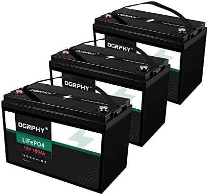 OGRPHY 3 Pack 12V 100Ah LiFePO4 Battery, 1280Wh Grade A Cells Lithium Battery with 100A BMS, Up to 5000+ Deep Cycles Battery for RV, Trolling Motor, Solar, Golf Cart, Marine and Off Grid Applications…