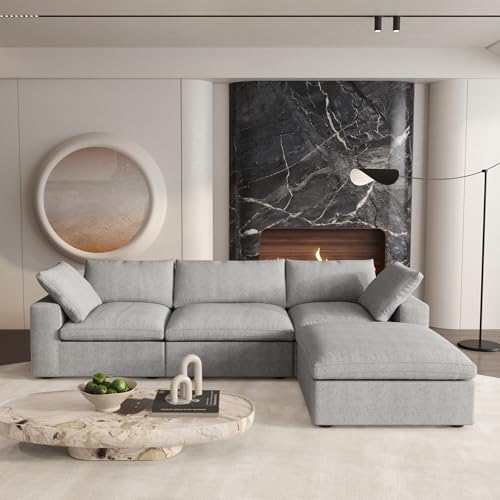 Cloud Modular Sectional Sofa with Storage Ottoman,120.45" L Shaped Couch for Living Room,Down Filled Convertible Couch Deep Seat for Office Apartment,Covers Washable&Replaceable (Gray)