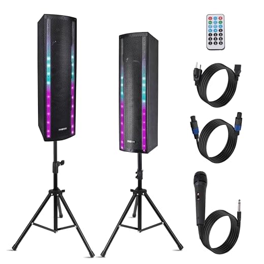 Portable Bluetooth PA Speaker System - 3-Way Active & Passive Outdoor Bluetooth Speaker Portable PA System w/Microphone in, Party Lights, USB SD Card Reader, FM Radio - Tripod, Remote - Pyle PS65ACT