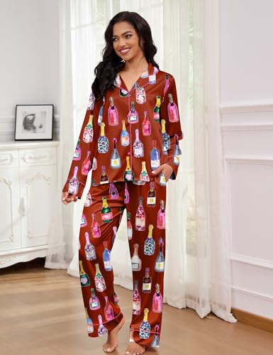 Image of SHESHOW Satin Pajamas for Women Set Long Sleeve Button Down Sleepwear 2 Piece Nightwear Women Pjs Sets Size XS-XXL