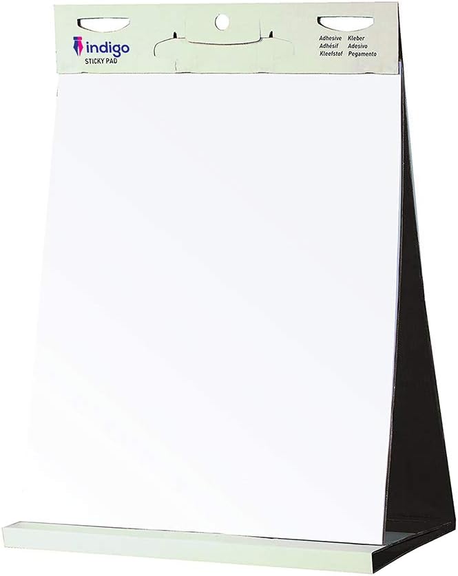 indigo® Tabletop Self-Stick Flipchart Pad – 20 Sheets, 70gsm Paper, 58.5 x 50cm – Portable Easel Pad with Adhesive Backing for Meetings, Offices, Schools – Pack of 1