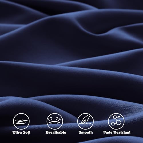 Image of KKJIAF 3 Piece Toddler Sheet Set Microfiber, Includes a Flat Sheet, a Fitted Sheet and a Ruffle Pillowcase, Navy Blue