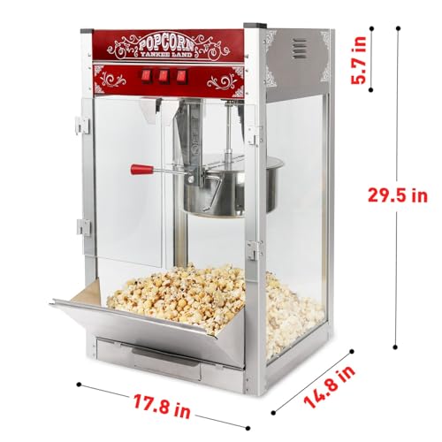 Image of Popcorn Machine with 16 Ounce Kettle, Countertop Popcorn Maker Commercial Popcorn Machine w /Stainless Steel Scoop, Oil Spoon for Home Movie Theater, Red