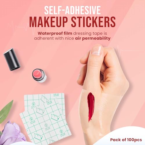 Image of Homeaura 100 Pcs Transparent Adhesive Makeup Hand Palette | Waterproof PU Film Sheets for Foundation Blending & Mixing | Disposable Makeup Tool for Artists (2.75 inchx2.75 inch)