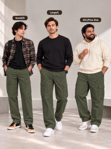 Image of Leriya Fashion Men's Loose Low-Rise Baggy Cargo Pants - Cotton Trousers with Adjustable Drawstring Waist - Casual Streetwear Utility Cargos | Men Relaxed Fit Pants Relaxed Fit Pant