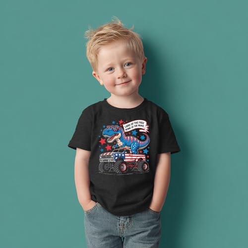 Image of Boys Constitution Day 250 Anniversary USA Shirt Independence Shirt 3-8T | for Kids Boys Girls Toddlers 3T-8T, 4th of July Dinos Flag Patriotic Tee, Independence Day