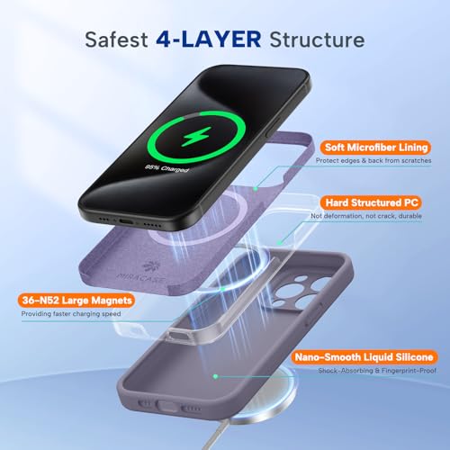 Image of Miracase Magnetic for iPhone 15 Pro Case, [Soft Anti-Scratch Microfiber Lining], Compatible with MagSafe, Liquid Silicone Shockproof Drop Protection Phone Case for 15 Pro, Lavender Gray