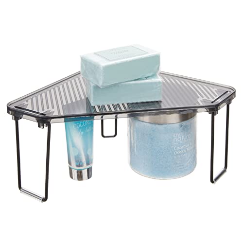 Mdesign Plastic/Steel Corner Stackable Rack, Storage Organizer Shelf For Bathroom, Vanity, Countertop, Sink, Cabinet, Holds Makeup, Shower Accessories, Ligne Collection - 2 Pack - Black/Smoke Gray #TOP7