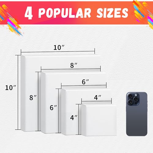 Image of FIXSMITH Stretched Canvas for Painting, 4 inchx4 inch, 6 inchx6 inch, 8 inchx8 inch, 10 inchx10 inch, Pack of 4, Pre-Primed Canvases Wood Framed Canvas Boards for Oil Acrylic Paint, Acid-Free Painting Canvas for Kids &Artists