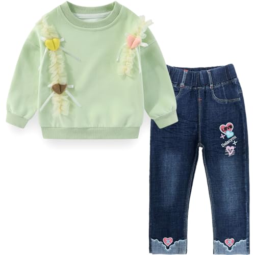 Image of Peacolate 2-7T Spring Fall Summer Little Girls 2pcs Clothing Set T Shirt and Jeans