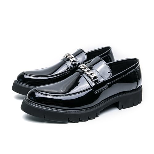 Men's Patent Leather Chain Platform Loafers Comfort Breathable Lug Sole Slip-On Casual Dress Shoes Business Dating Prom Penny Shoes