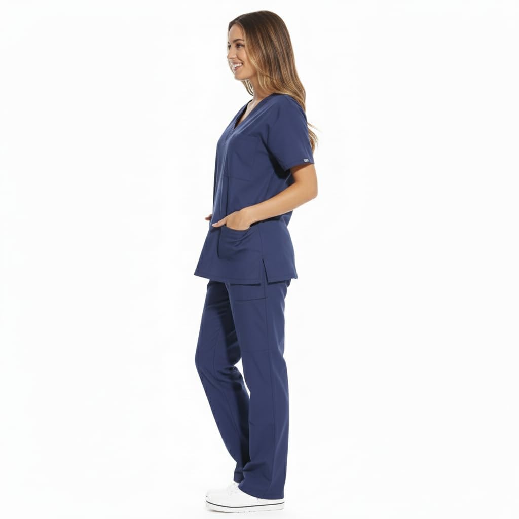 Divisa Ospedaliera da Donna, Completo Medico con Scollo a V, Uniforme Sanitaria con Tasche, vari colori